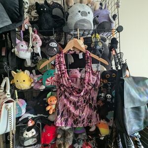 Sirens Pink Abstract Cowl Neck Tank Top